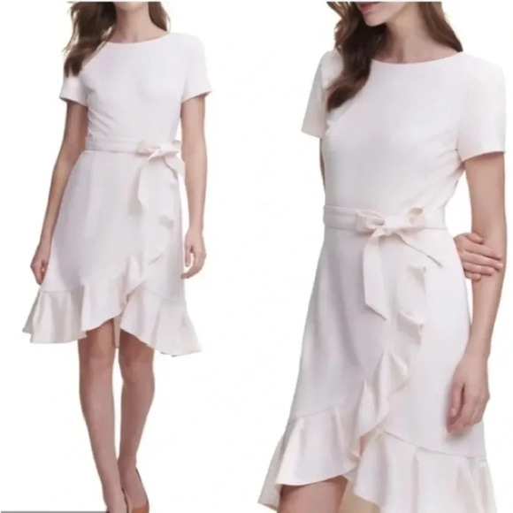 Calvin Klein Dresses & Skirts - Calvin Klein Ruffled Tulip-Hem Crepe Dress with sash in Cream color size 6